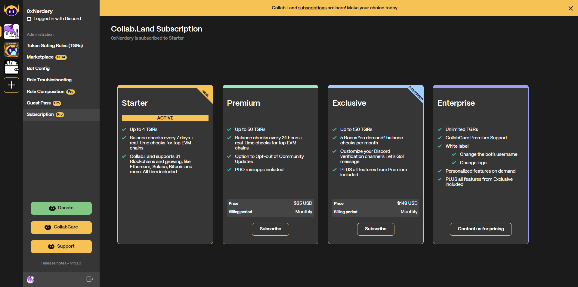 Command Center subscription page